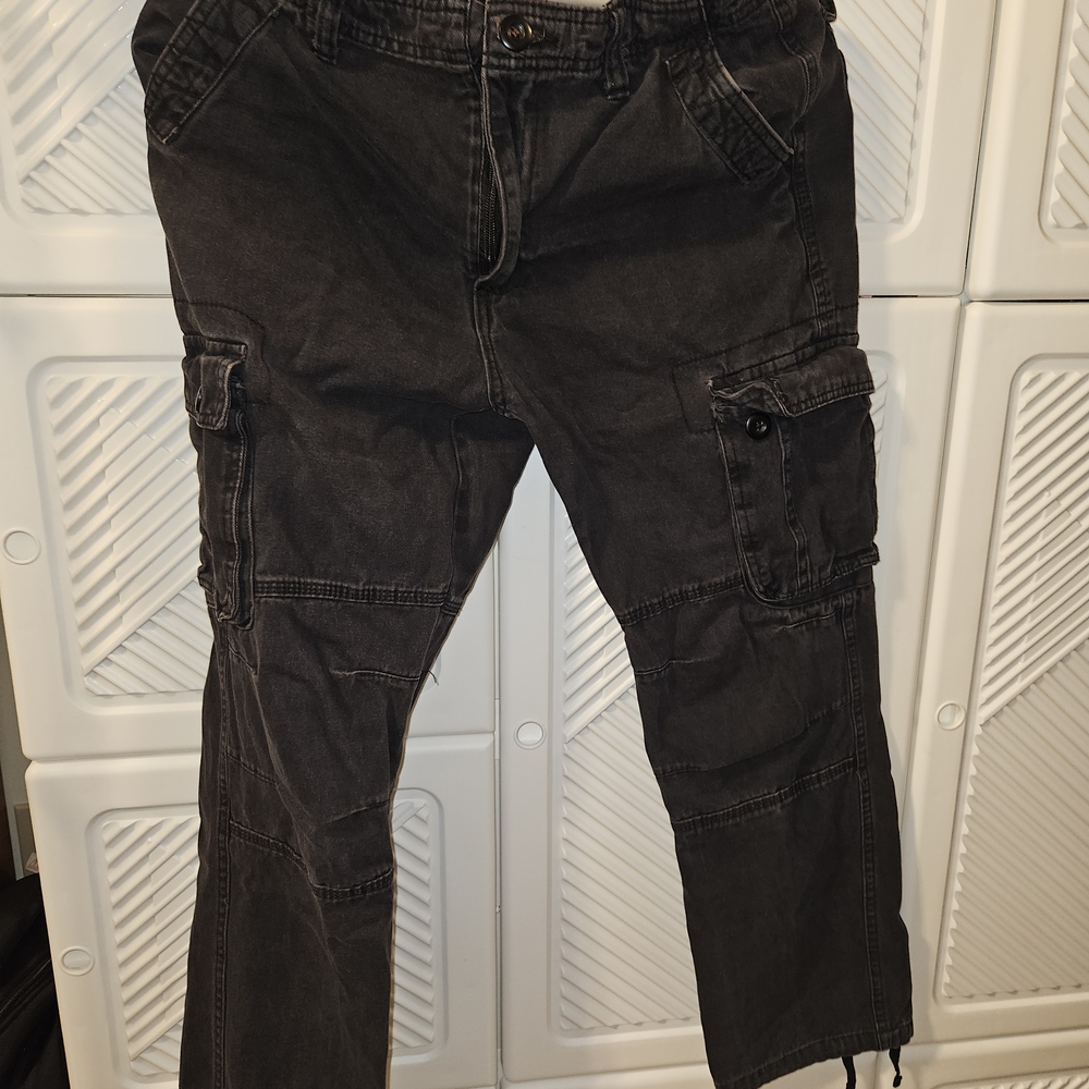 Brandon Thomas Black Cargo Pants Distressed Denim